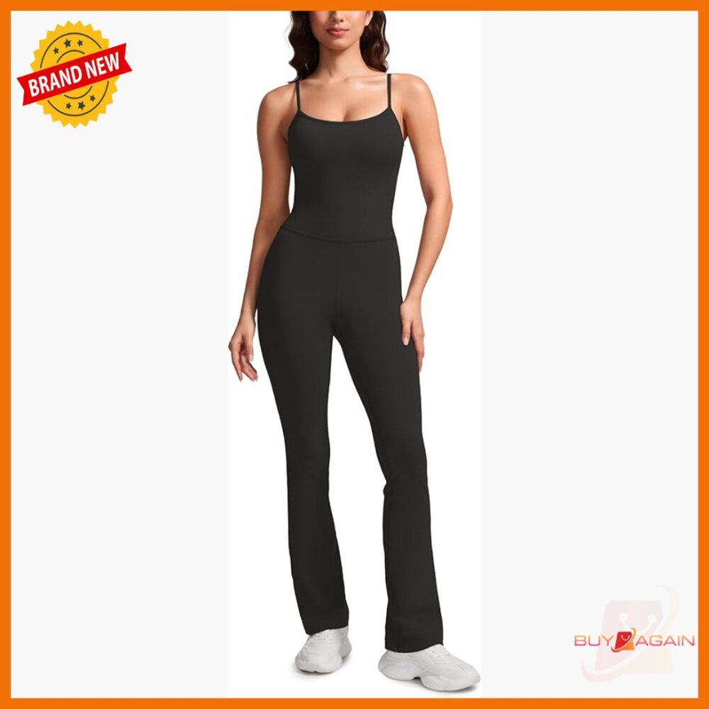 Slim Fit Jumpsuit with Built-in Bra, Removable Pads, Flare Legs